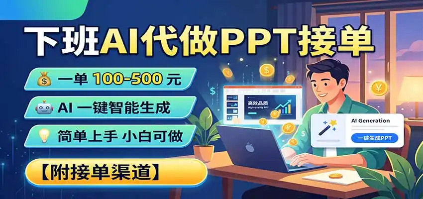下班AI代做PPT接单，一单100-500，AI一键生成，小白也能做，附接单渠道-翻身路网创