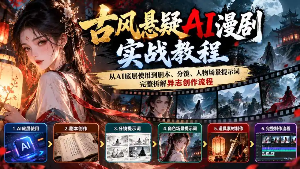 古风悬疑AI漫剧实战教程:从AI底层使用到剧本、分镜、人物场景提示词,完整拆解异志创作流程-翻身路网创