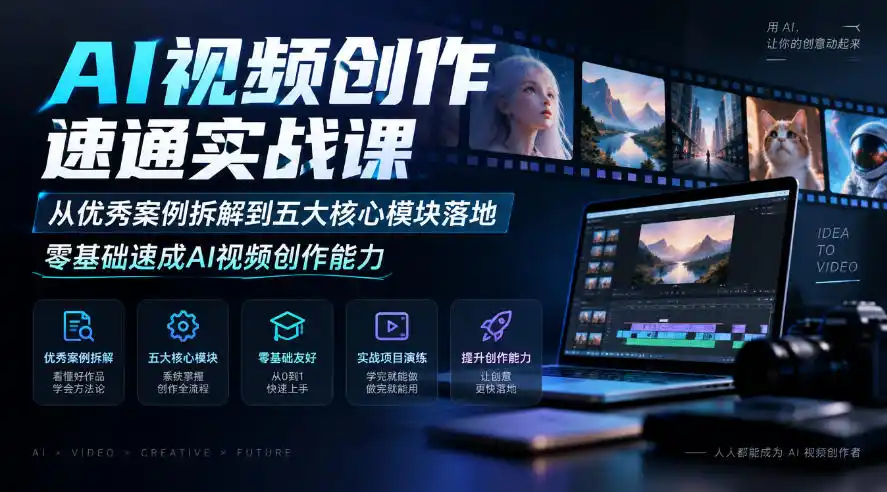 AI视频创作速通实战课｜从优秀案例拆解到五大核心模块落地，零基础速成AI视频创作能力-翻身路网创