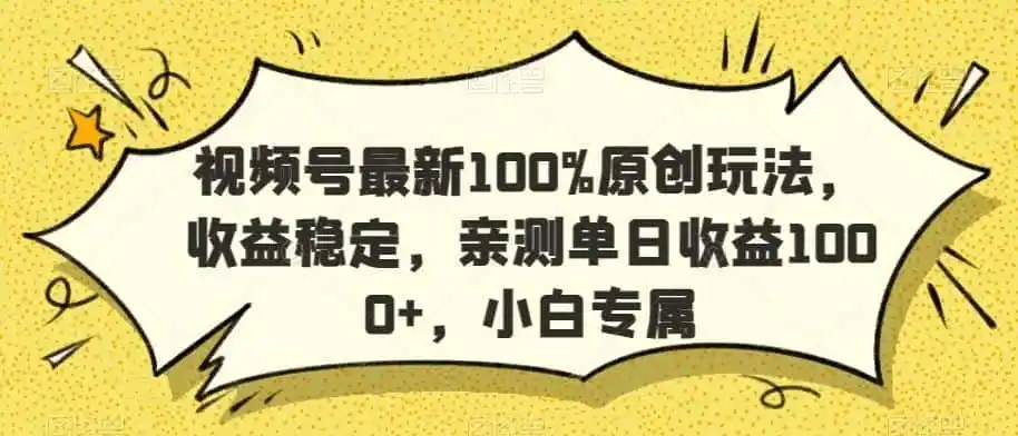 视频号最新100%原创玩法，收益稳定，亲测单日收益1000+，小白专属【揭秘】-翻身路网创