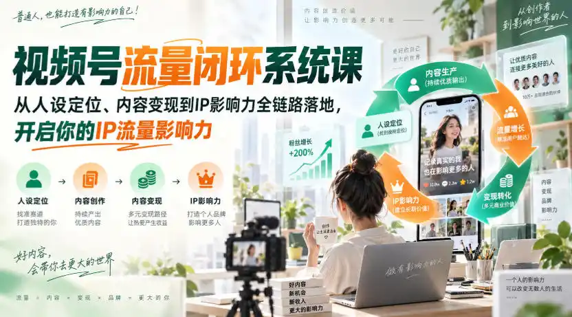 视频号流量闭环系统课，从人设定位、内容变现到IP影响力全链路落地，开启你的IP流量影响力-翻身路网创
