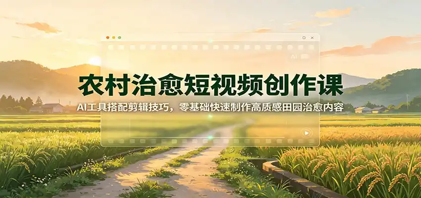 农村治愈短视频创作课:AI工具搭配剪辑技巧,零基础快速制作高质感田园治愈内容-翻身路网创