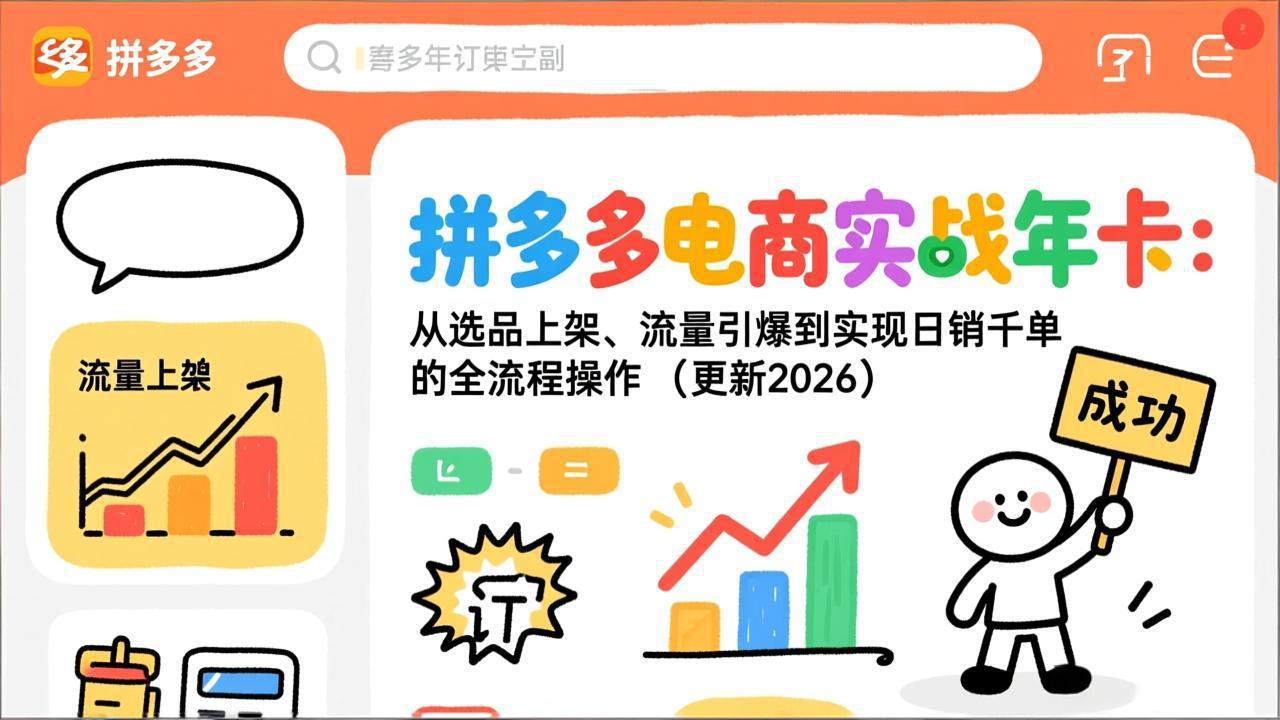拼多多电商实战年卡：从选品上架、流量引爆到实现日销千单的全流程操作(更新2026年8月-翻身路网创
