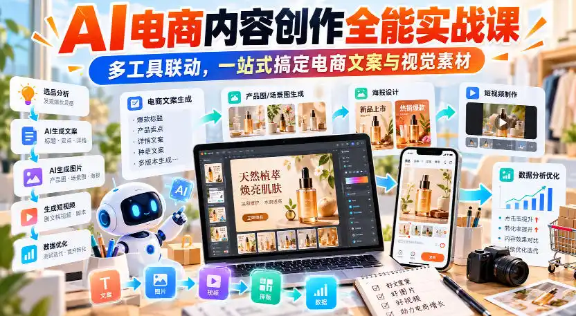 【无水印】AI电商内容创作全能实战课|多工具联动,一站式搞定电商文案与视觉素材-翻身路网创