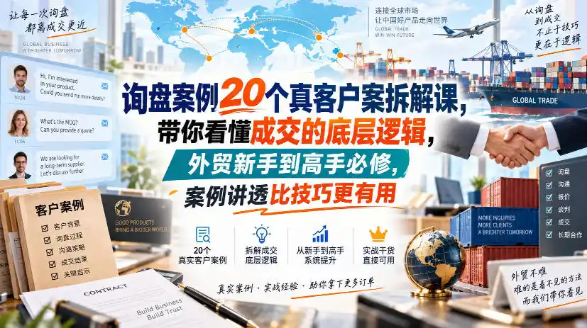 询盘案例20个真客户案拆解课，带你看懂成交的底层逻辑，外贸新手到高手必修，案例讲透比技巧更有用-翻身路网创