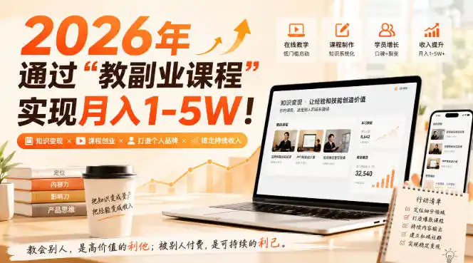 2026年通过“教副业课程”实现月入1-5W！毫无保留的全部教给你，长期稳定【揭秘】-翻身路网创