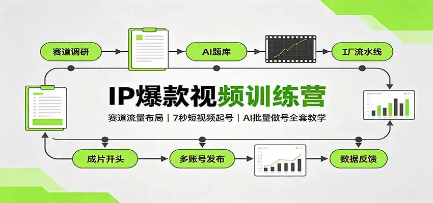 IP爆款视频训练营:赛道流量布局,7秒短视频起号,AI批量做号全套教学-翻身路网创