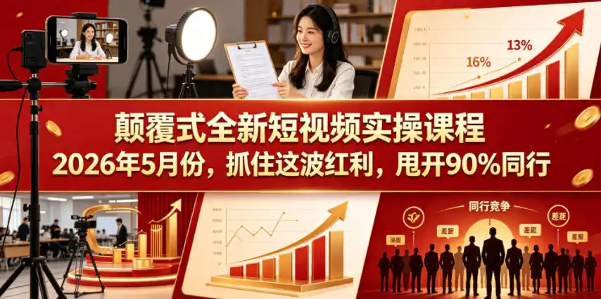 颠覆式全新短视频实操课程，抓住这波红利，甩开90%同行(更新2026年9月份)-翻身路网创