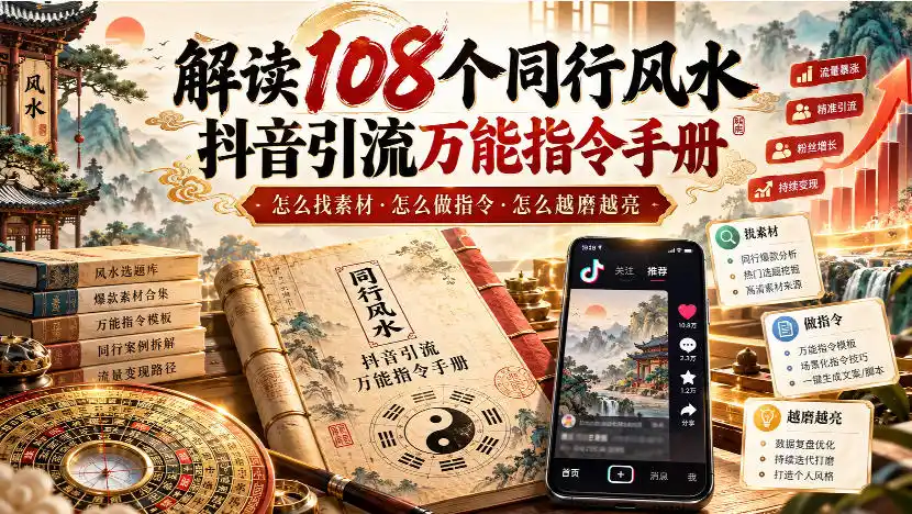 解读108个同行风水抖音引流万能指令手册，怎么找素材·怎么做指令·怎么越磨越亮【文档】-翻身路网创