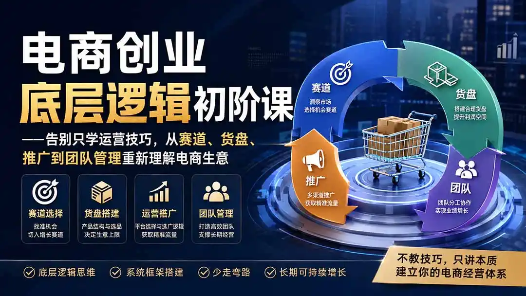 电商创业底层逻辑初阶课——告别只学运营技巧，从赛道、货盘、推广到团队管理重新理解电商生意-翻身路网创