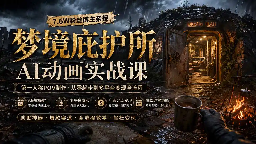 梦境庇护所AI动画实战课：7.6W粉丝博主亲授第一人称POV制作，从零起步到多平台发布变现全流程-翻身路网创