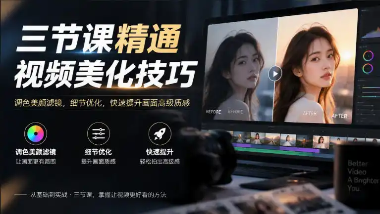 三节课精通视频美化技巧｜调色美颜滤镜，细节优化，快速提升画面高级质感-翻身路网创