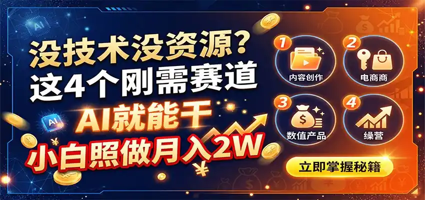 没技术没资源？这4个刚需赛道，AI就能干，小白照做月入2W-翻身路网创