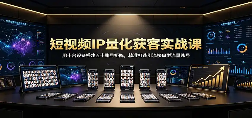 短视频IP量化获客实战课：用十台设备搭建五十账号矩阵，精准打造引流接单型流量账号-翻身路网创