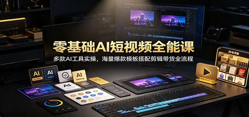 零基础AI短视频全能课：多款AI工具实操，海量爆款模板搭配剪辑带货全流程-翻身路网创