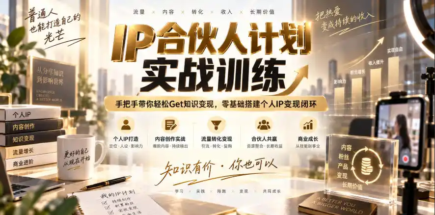 IP合伙人计划实战训练，手把手带你轻松Get知识变现，零基础搭建个人IP变现闭环(更新260908)-翻身路网创