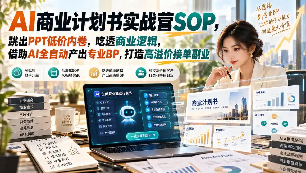 AI商业计划书实战营SOP，跳出PPT低价内卷，吃透商业逻辑，借助AI全自动产出专业BP，打造高溢价接单副业-翻身路网创