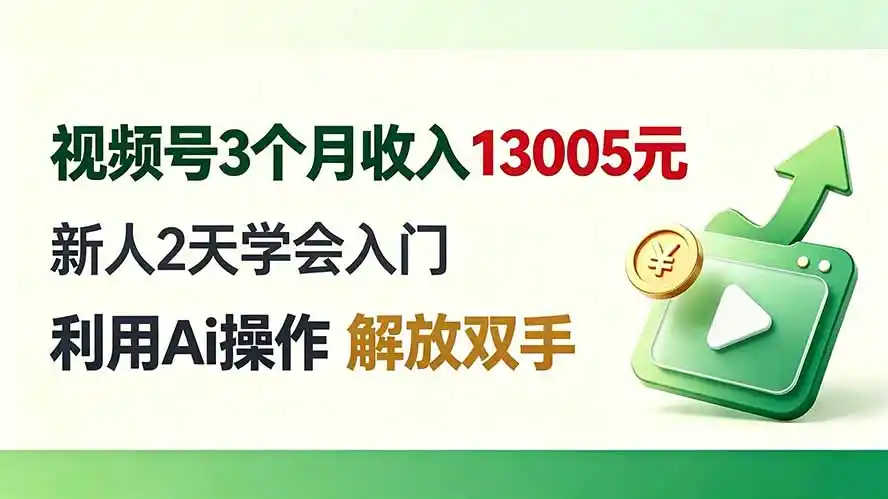 视频号3个月收入13005元， 新人2天学会入门， 利用Ai操作 解放双手！-翻身路网创