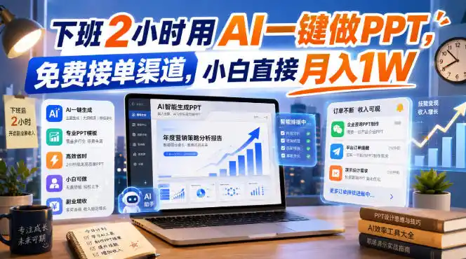 下班2小时用AI一键做PPT，免费接单渠道，小白直接月入1W【揭秘】-翻身路网创