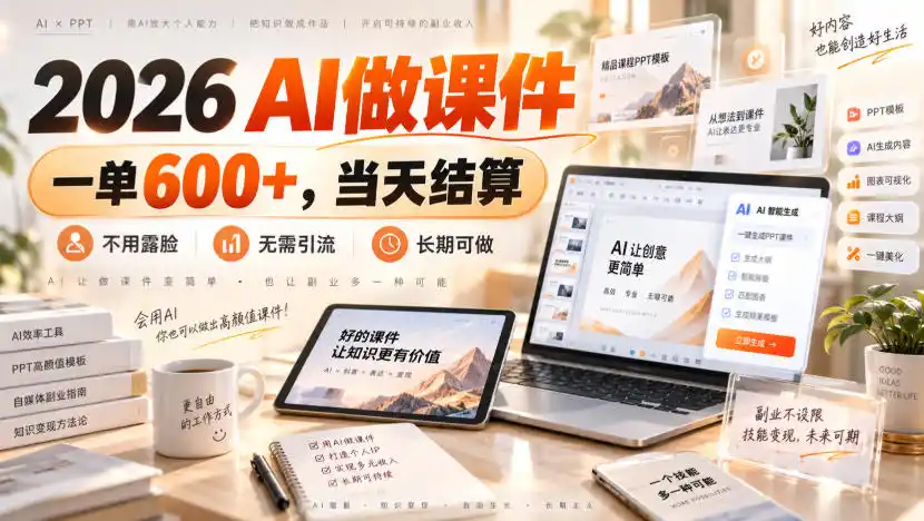 2026 AI做课件，一单600+，当天结算，不用露脸，无需引流，长期可做【揭秘】-翻身路网创