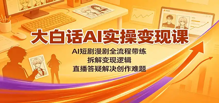 大白话AI实操变现课：AI短剧漫剧全流程带练，拆解变现逻辑，直播答疑解决创作难题-翻身路网创