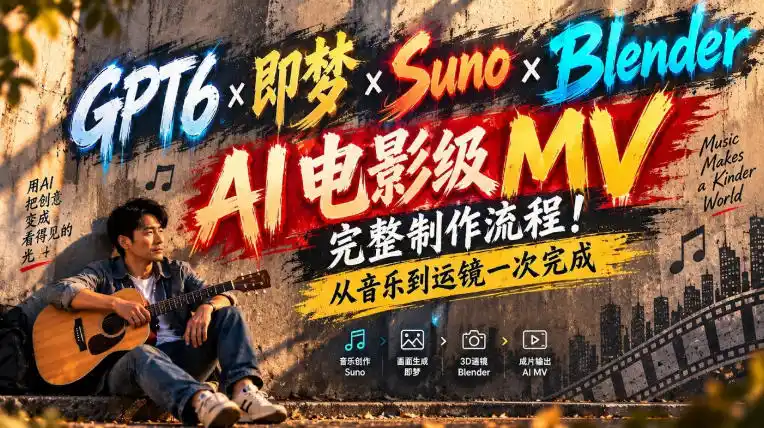 GPT6×即梦×Suno×Blender｜AI电影级MV完整制作流程！从音乐到运镜一次完成！-翻身路网创