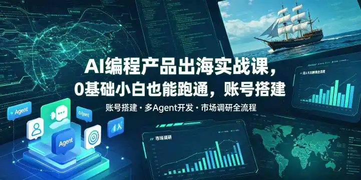 AI编程产品出海实战课，0基础小白也能跑通，账号搭建・多Agent开发・市场调研全流程，月入千刀跨境变现教程(更新0822)-翻身路网创