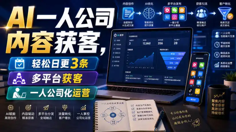 AI一人公司内容获客，轻松日更3条，多平台获客，一人公司化运营(更新0827)-翻身路网创