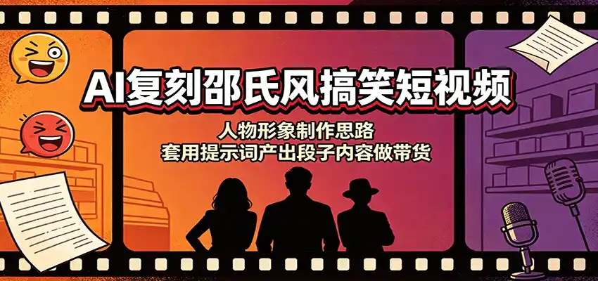 AI复刻邵氏风搞笑短视频：人物形象制作思路，套用提示词产出段子内容做带货-翻身路网创