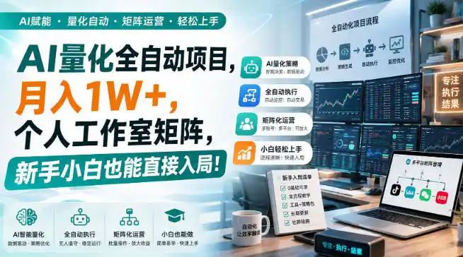AI量化全自动项目，月入1W+，个人工作室矩阵，新手小白也能直接入局！【揭秘】-翻身路网创