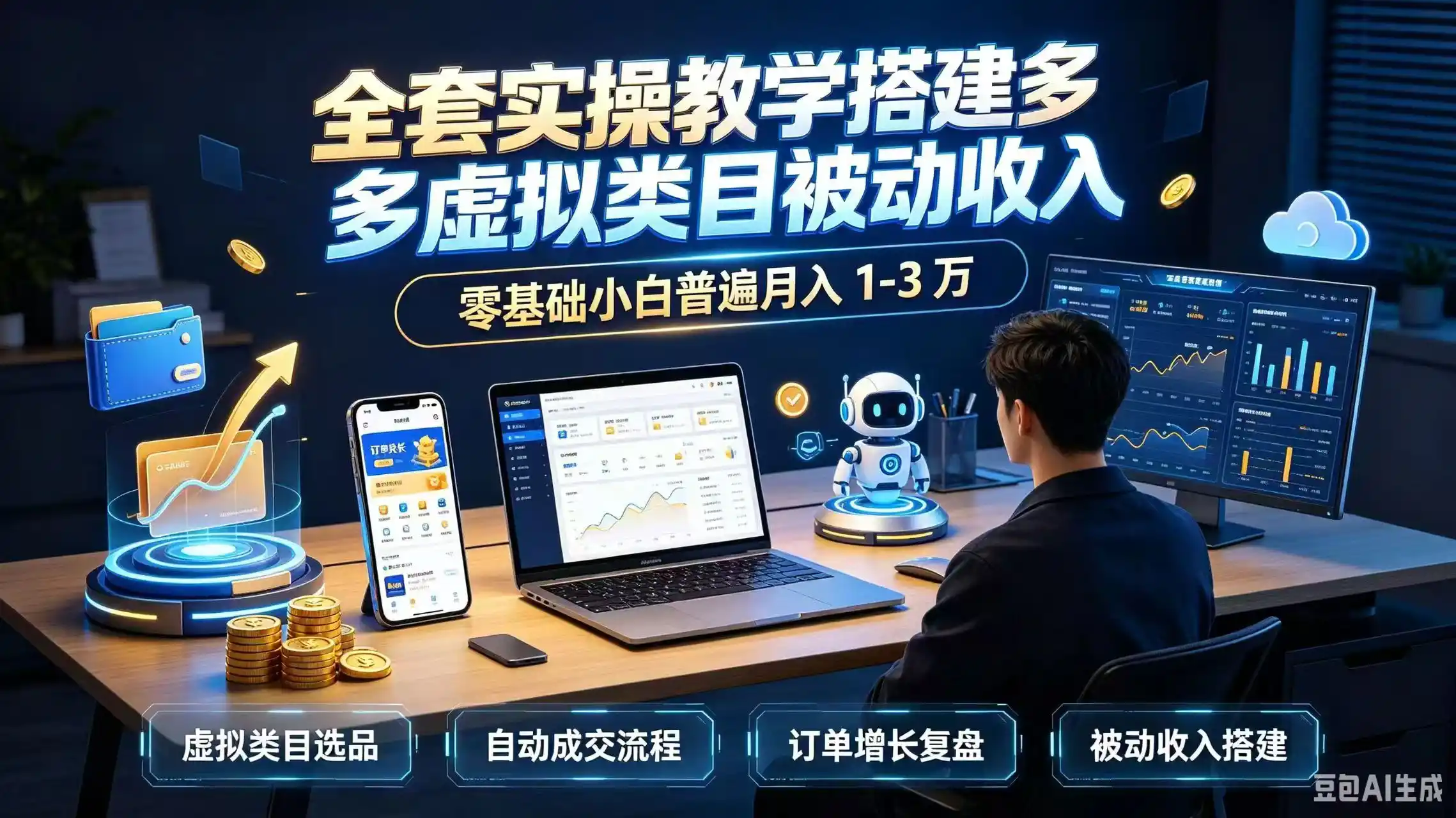 全套实操教学搭建多多虚拟类目被动收入，零基础小白普遍月入 1-3 万-翻身路网创