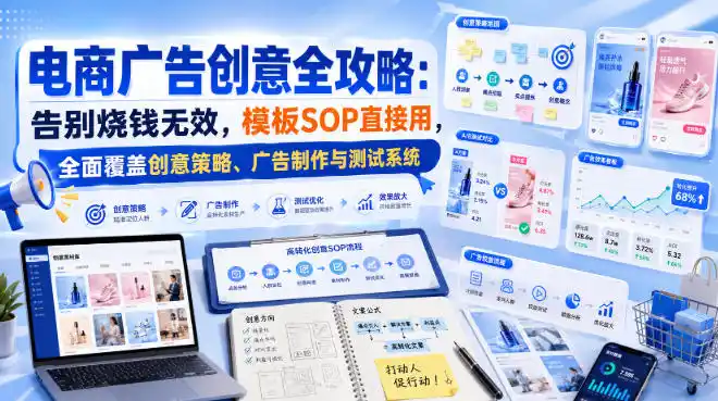 电商广告创意全攻略：告别烧钱无效，模板SOP直接用，全面覆盖创意策略、广告制作与测试系统【原创双语字幕】-翻身路网创