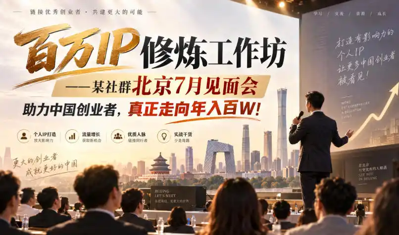 百万IP修炼工作坊——某社群北京7月见面会，助力中国创业者，真正走向年入百W!-翻身路网创
