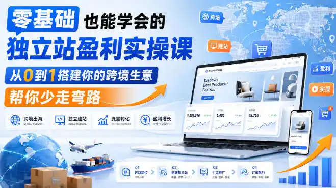 零基础也能学会的独立站盈利实操课，从0到1搭建你的跨境生意，帮你少走弯路-翻身路网创