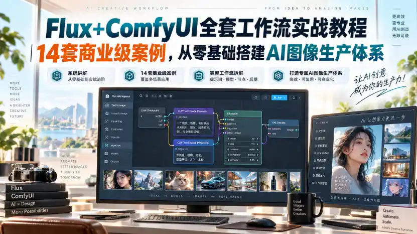 Flux+ComfyUI全套工作流实战教程｜14套商业级案例，从零基础搭建AI图像生产体系-翻身路网创