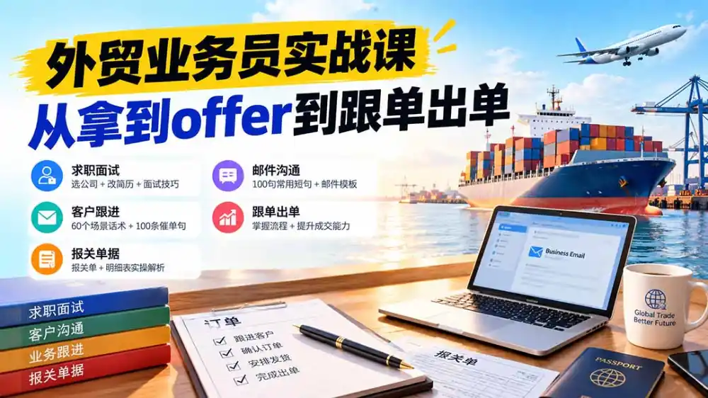 外贸业务员从求职到出单实战课：教你筛选优质公司、优化简历、应对面试、客户跟进催单及出口报关操作篇-翻身路网创