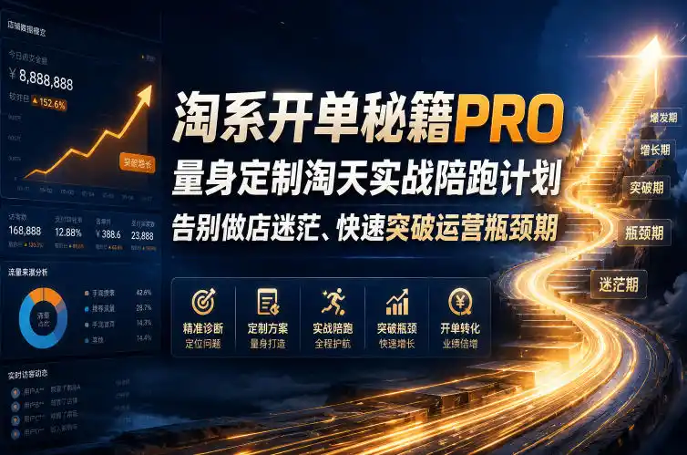 淘系开单秘籍PRO，量身定制淘天实战陪跑计划，告别做店迷茫、快速突破运营瓶颈期(更新260823)-翻身路网创