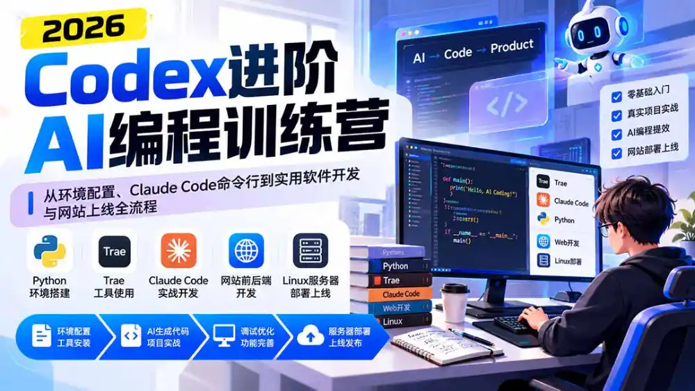 Codex进阶AI编程训练营：从环境配置、Claude Code命令行到实用软件开发与网站上线全流程-翻身路网创