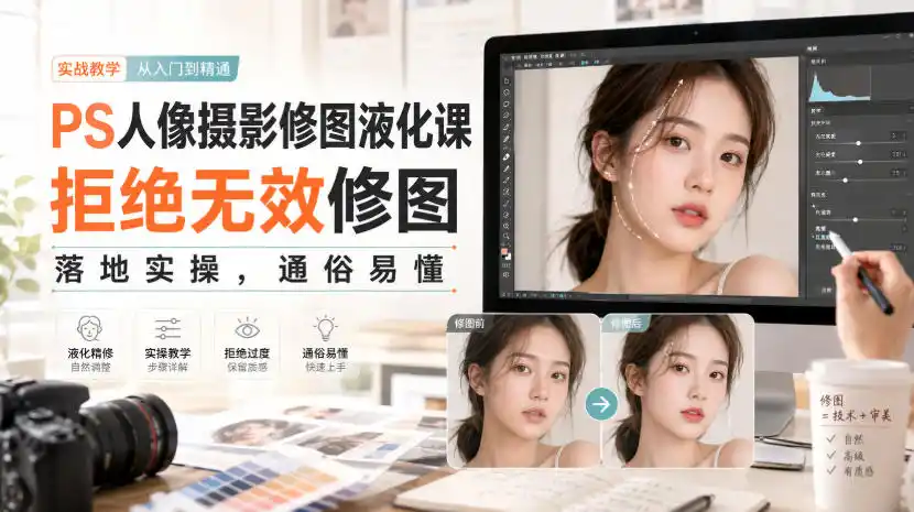 PS人像摄影修图液化课，拒绝无效修图，落地实操，通俗易懂-翻身路网创
