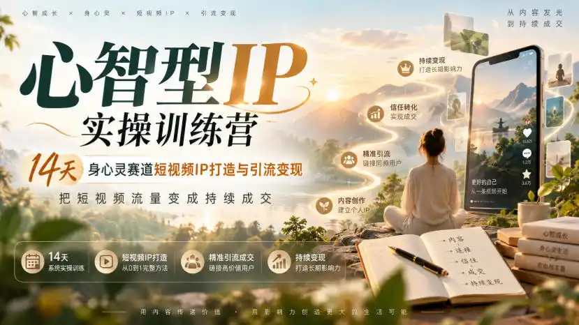 心智型IP实操训练营｜14天身心灵赛道短视频IP打造与引流变现，把短视频流量变成持续成交-翻身路网创