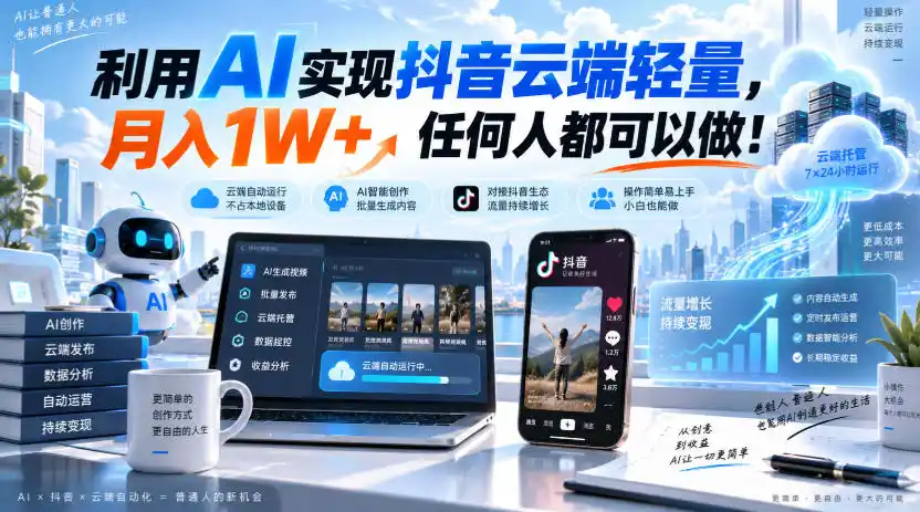 利用AI实现抖音云端轻量，月入1W+，任何人都可以做！【揭秘】-翻身路网创