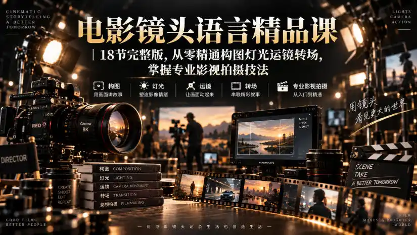 电影镜头语言精品课｜18节完整版，从零精通构图灯光运镜转场，掌握专业影视拍摄技法-翻身路网创