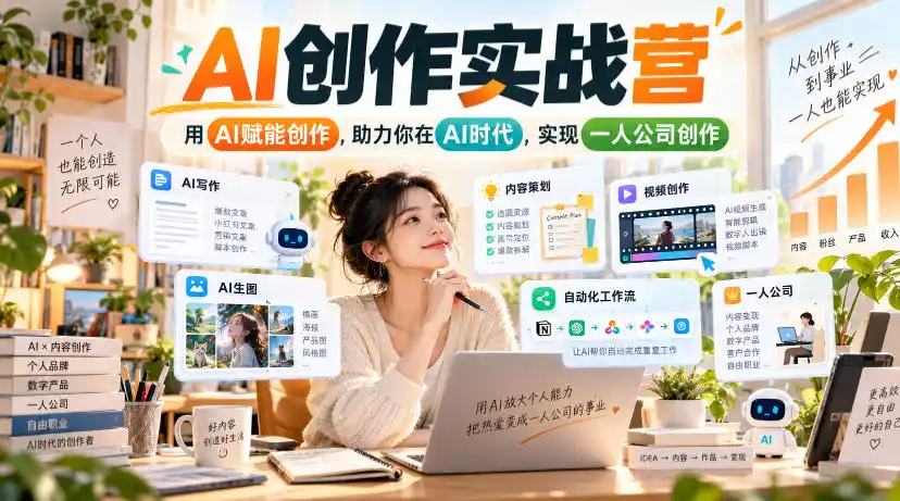 AI创作实战营，用AI赋能创作，助力你在AI时代，实现一人公司创作-翻身路网创