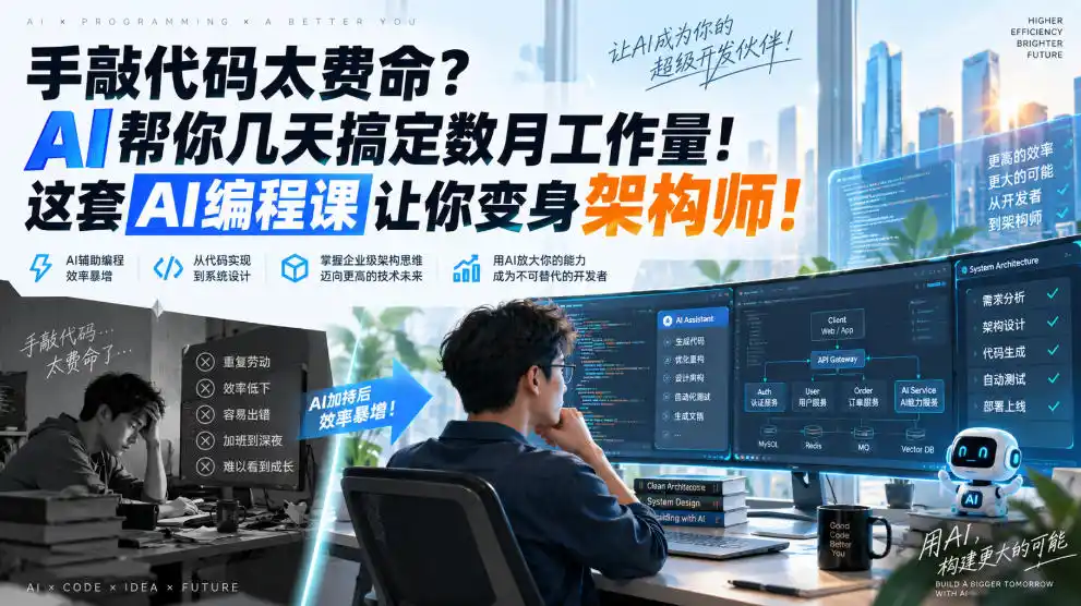手敲代码太费命？AI帮你几天搞定数月工作量！这套AI编程课让你变身架构师！【原创双语字幕】-翻身路网创