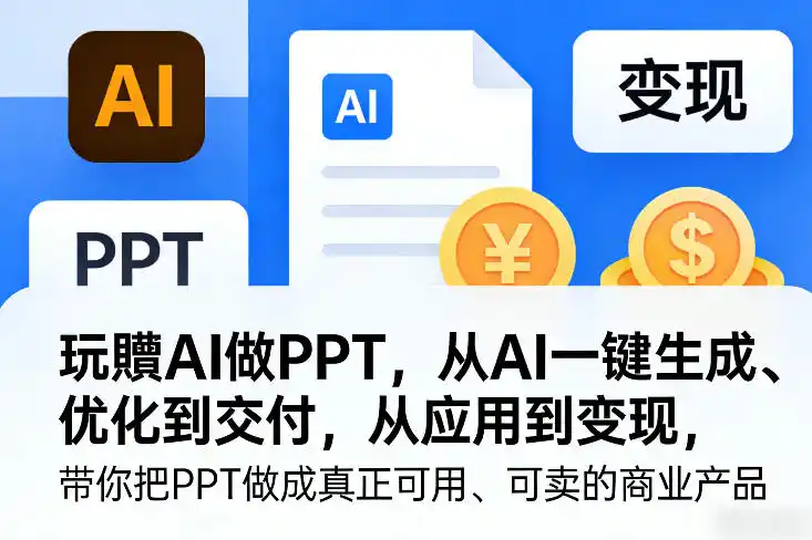 玩賺AI做PPT，从AI一键生成、优化到交付，从应用到变现，带你把PPT做成真正可用、可卖的商业产品(更新0904)-翻身路网创