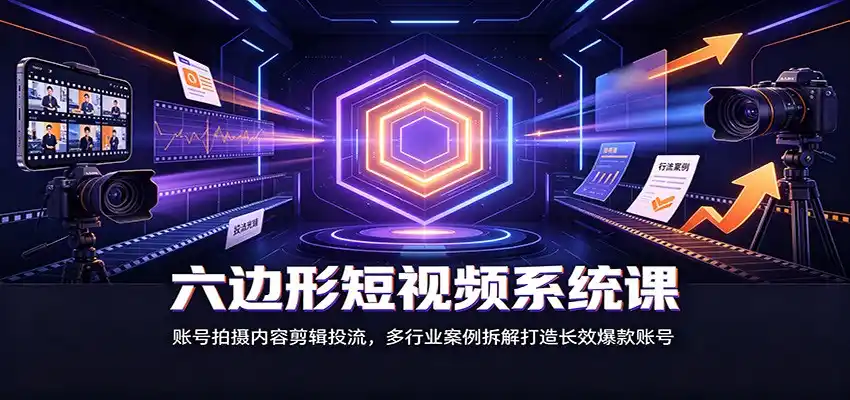 六边形短视频系统课：账号拍摄内容剪辑投流，多行业案例拆解打造长效爆款账号-翻身路网创