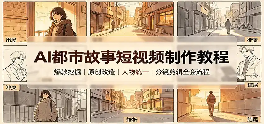 AI都市故事短视频制作教程：爆款挖掘原创改造，人物统一分镜剪辑全套流程-翻身路网创