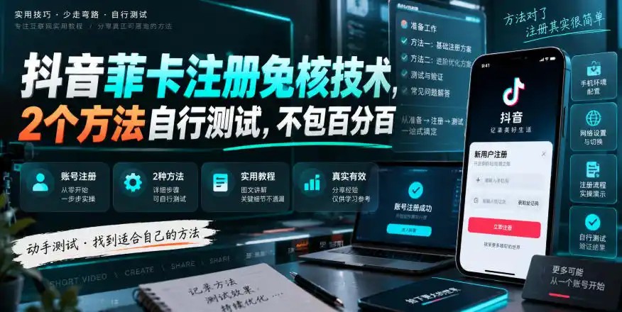 抖音菲卡注册免核技术，2个方法自行测试，不包百分百-翻身路网创