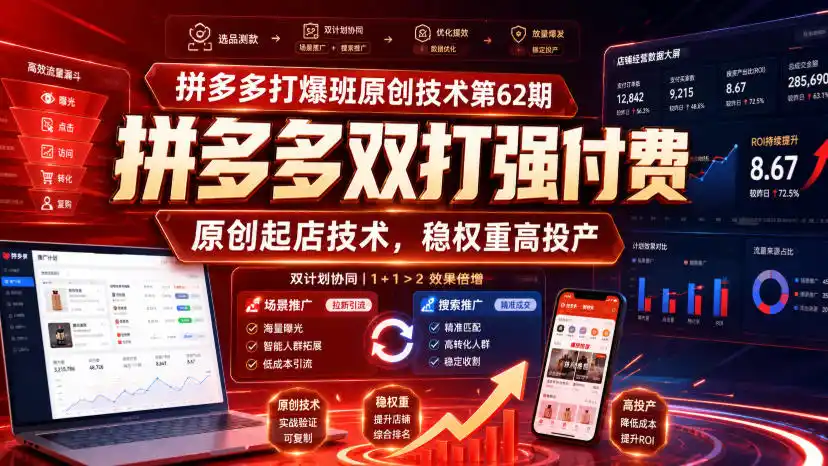 拼多多打爆班原创技术第62期，拼多多双打强付费，原创起店技术，稳权重高投产-翻身路网创