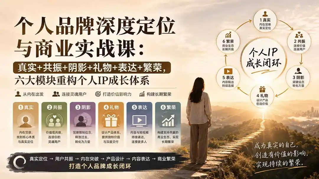 个人品牌深度定位与商业实战课：真实+共振+阴影+礼物+表达+繁荣，六大模块重构个人IP成长体系-翻身路网创